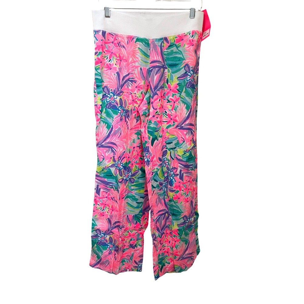 Lilly Pulitzer Beach Palazzo Pants It Was All A Dream Linen Floral Size M